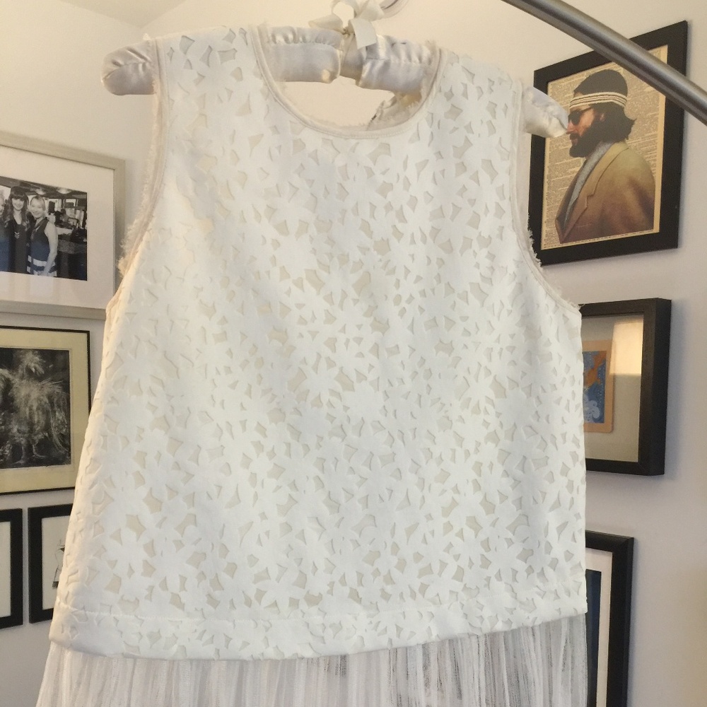 elizabeth and james white silk and tulle top